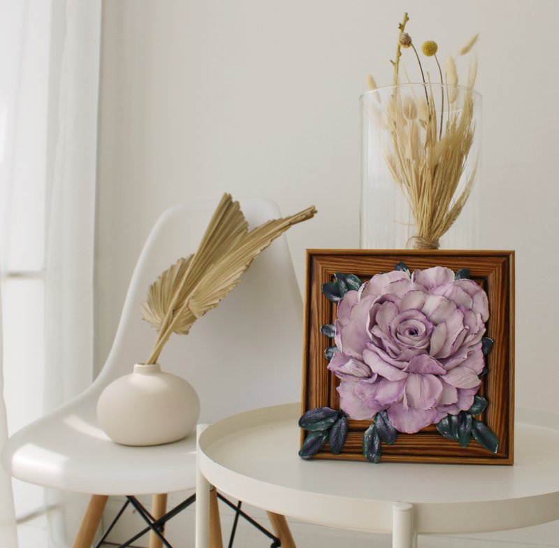 3d rose in a wooden frame, sculptural painting, an unusual gift - 壁貼/牆壁裝飾 - 其他材質 