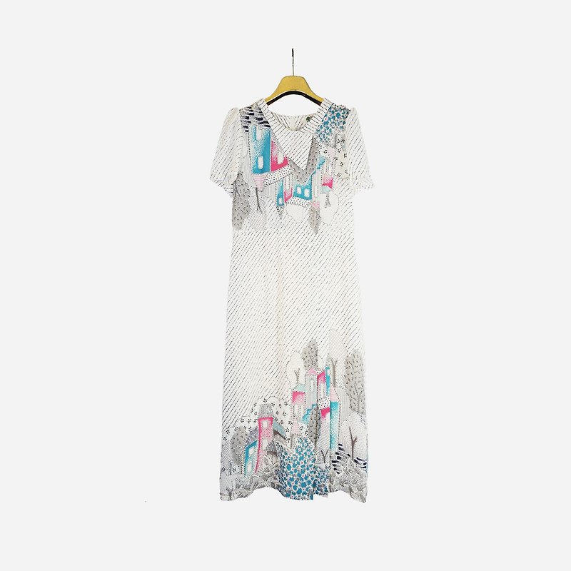 脫臼古著 / 森林小屋繪畫洋裝 no.963 vintage - 連身裙 - 其他材質 白色