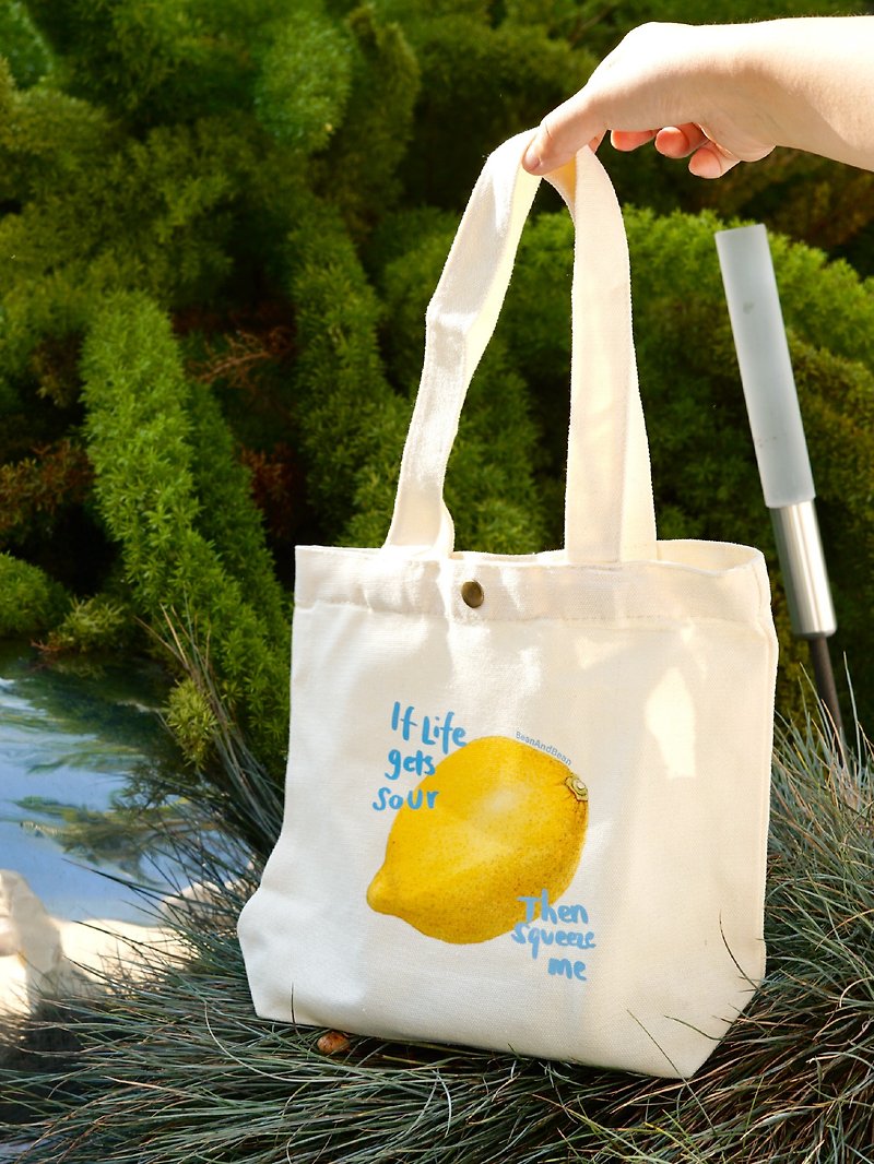Lemon Puppy Cute Simple Sandwich Lunch Bag Small Portable Canvas Rice Bag - กระเป๋าถือ - ผ้าฝ้าย/ผ้าลินิน 