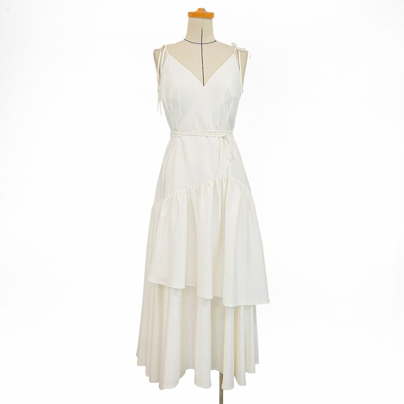 Aman No.90 兩件式綁帶洋裝 仙女洋四號 白色 - 洋裝/連身裙 - 其他材質 