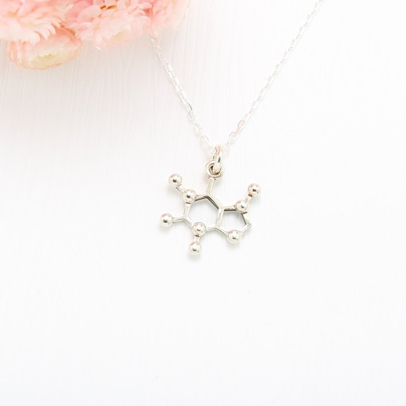 【Angel & Me】咖啡 咖啡因 分子 化學符號 s925 純銀 咖啡豆項鍊 - 項鍊 - 純銀 銀色