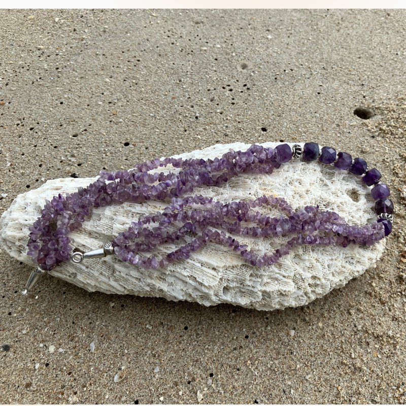 Amethyst and sliver necklace,Stylist healing gem Necklace, 療癒石項鍊 - 項鍊 - 寶石 紫色