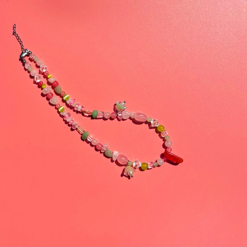 Necklace Lady Rosie necklace • Beaded Jewelry • Flower Pink Necklace • Gift - 項鍊 - 銀 多色
