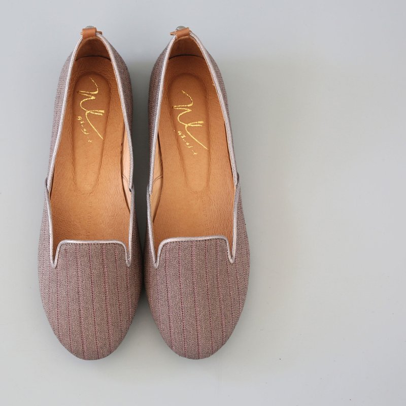 Ethel Flats (flat bottom) British style | WL - รองเท้าบัลเลต์ - ผ้าฝ้าย/ผ้าลินิน สีกากี