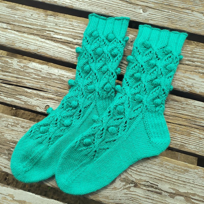 Beautiful warm knitted winter socks/ Warm knitted accessory - 襪子 - 羊毛 綠色