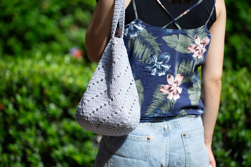 Twill tote bag/blue/natural cotton thread weaving - Messenger Bags & Sling Bags - Cotton & Hemp Blue