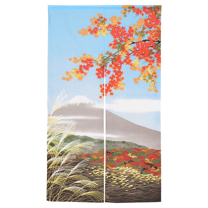 Japan-made コスモlong door curtain Mount Fuji autumn leaves curtain - ม่านและป้ายประตู - ไฟเบอร์อื่นๆ 