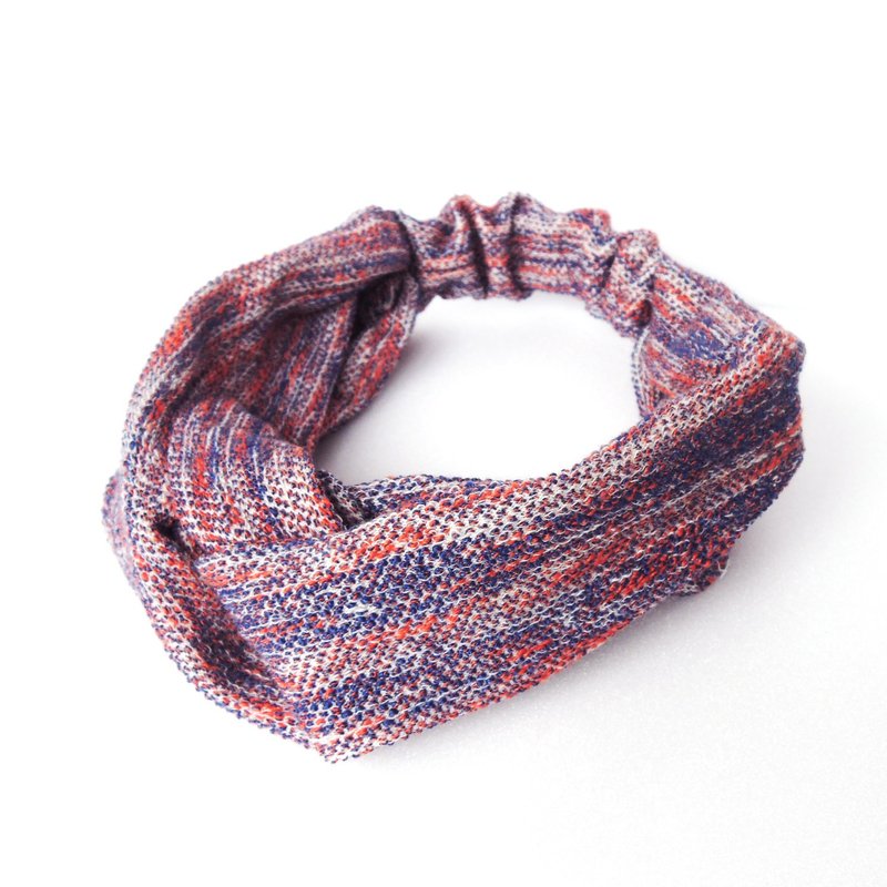 Red and blue yarn hair band (Limited) - เครื่องประดับผม - ผ้าฝ้าย/ผ้าลินิน สีแดง