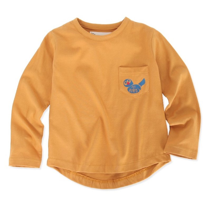 [Nordic children's clothing] Swedish organic cotton long-sleeved shirt 7 to 8 years old bird amber yellow - เสื้อยืด - ผ้าฝ้าย/ผ้าลินิน สีส้ม