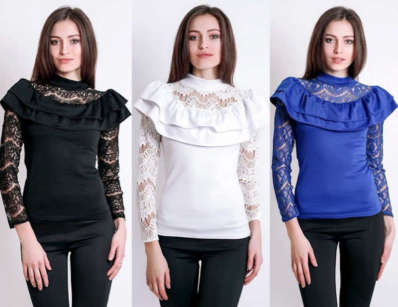 Lace Blouse for Pants Skirt New Addition Formal Women's Wear Bright Elegant Top - Women's Tops - Other Materials Multicolor