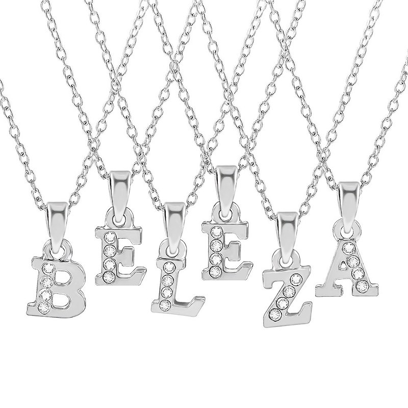 Alphabet Crystal Necklace / 字母水晶項鍊A~Z - 項鍊 - 其他金屬 銀色
