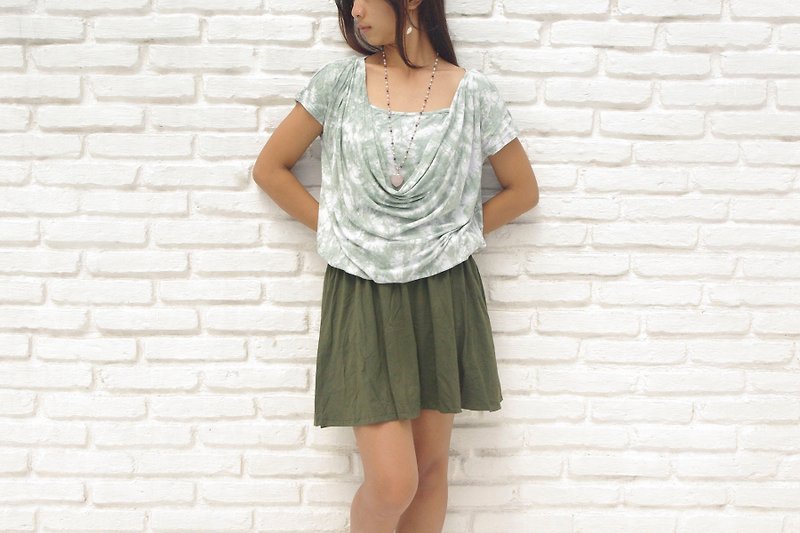 Determined in one piece! Uneven dyed docking drape dress <Khaki> - One Piece Dresses - Other Materials Green