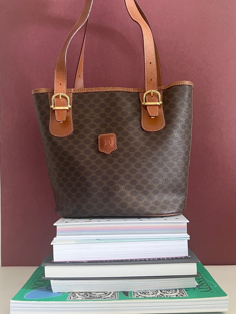 Celine Macadam tote bag 賽琳凱旋門單肩包中古手提袋 - 手提包/手提袋 - 真皮 咖啡色