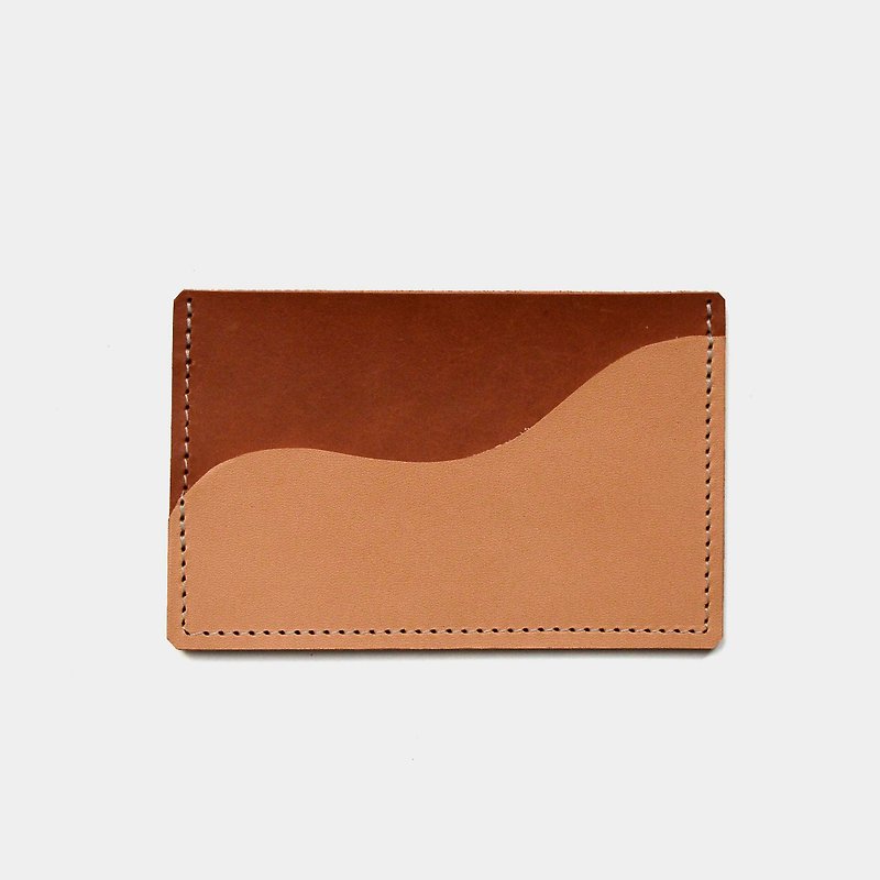 [Shaking orange juice] Vegetable tanned cowhide business card holder primary color X brown leather card holder lettering gift - ที่เก็บนามบัตร - หนังแท้ สีนำ้ตาล