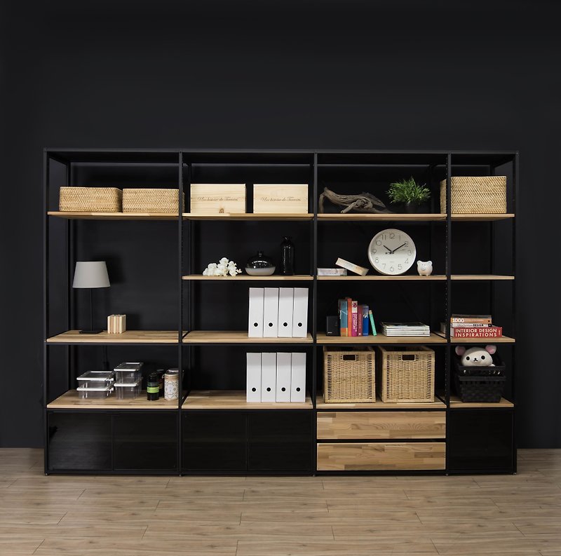 Creesor-Shido 40 industrial wind combination cabinet bookcase display cabinet storage cabinet - ชั้นวางหนังสือ - โลหะ สีดำ
