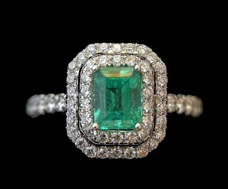 Emerald Baguette 14k white gold Diamonds Ring womens emerald jewelry christmas - 戒指 - 寶石 綠色