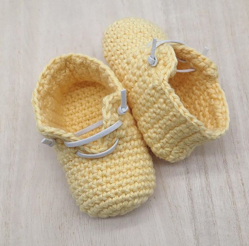 Slip-On Baby Booties Crochet Shoes, Socks, Sneaker, Boots, Footwear - Yellow - 嬰兒鞋/學步鞋 - 棉．麻 黃色