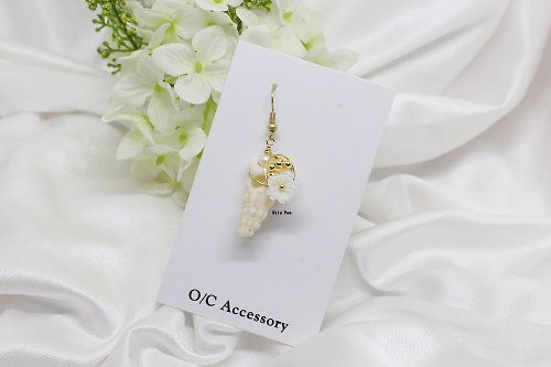 O/C accessory 【夏季海洋植物系列】珊瑚貝殼雕花珍珠方形鮑魚貝耳環