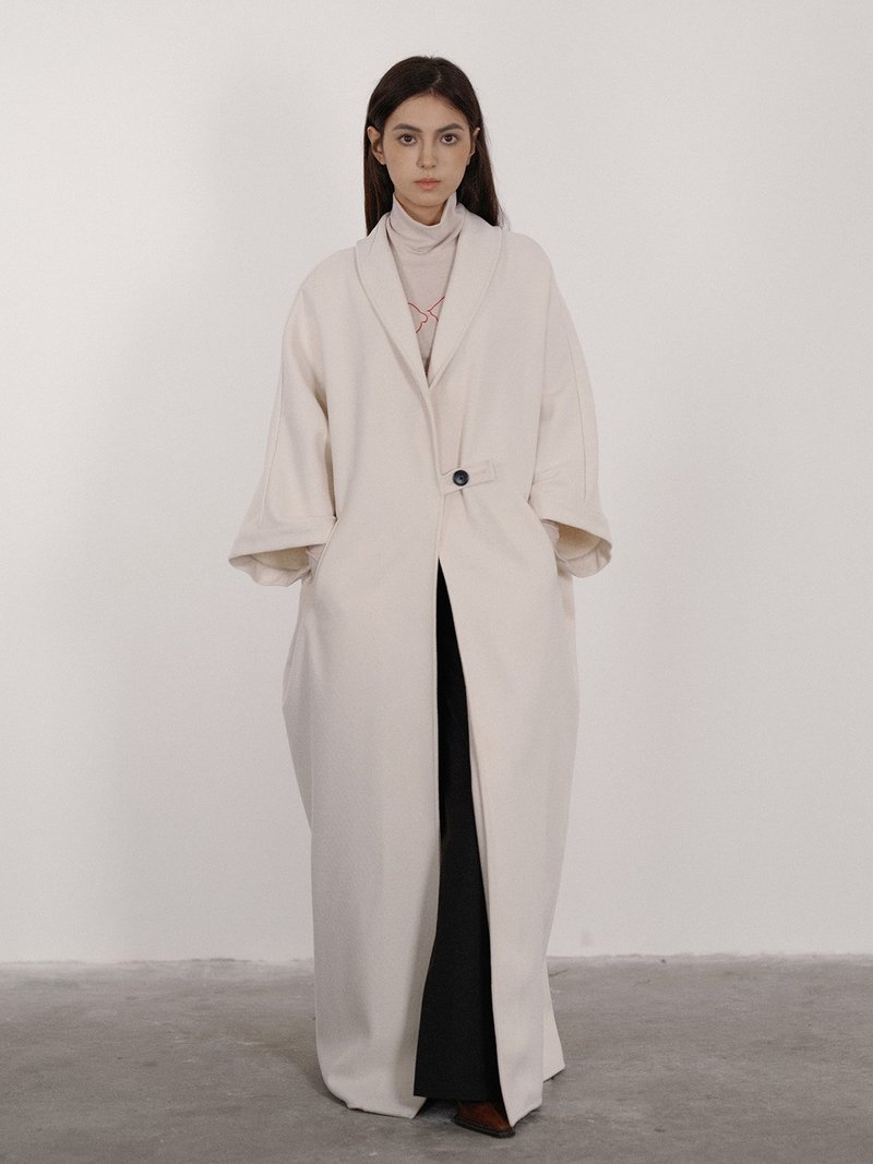 法式極簡 / 慵懶廓形V領大衣外套 - 女大衣/外套 - 其他材質 白色