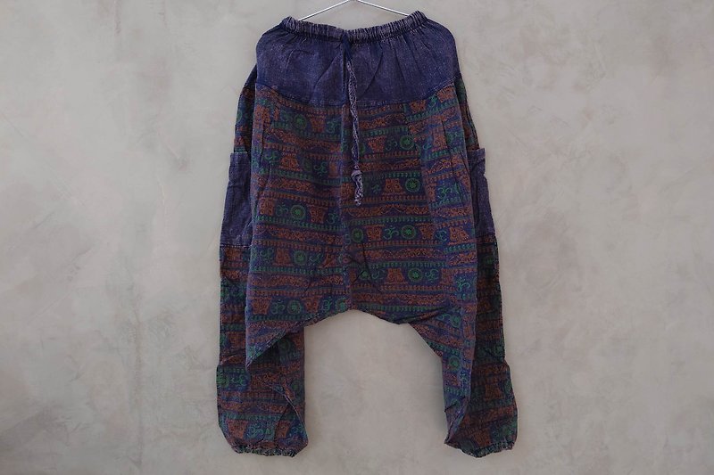 Travel x Thai - Alibaba Pants Sanskrit Totem (Cotton Linen Stone Wash) (Men's Pants Women's Pants) (Basket Purple - กางเกง - ผ้าฝ้าย/ผ้าลินิน สีน้ำเงิน