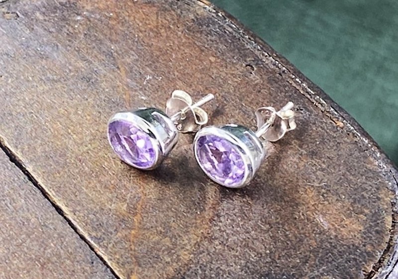 Oval Amethyst Earrings - Earrings & Clip-ons - Silver Purple