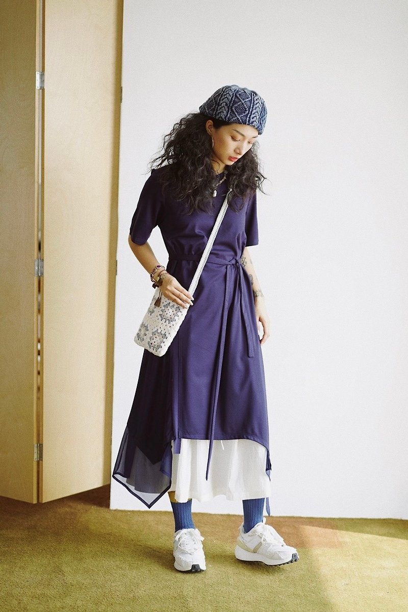Coolstore |日系輕復古網紗拼接連衣裙_ 藍色 - 洋裝/連身裙 - 其他材質 藍色