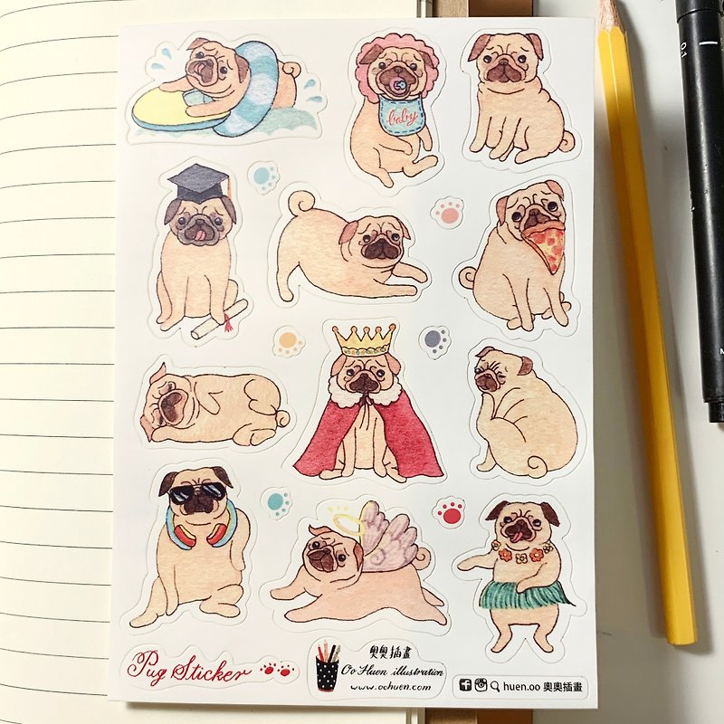 Pug dog sticker - สติกเกอร์ - กระดาษ 