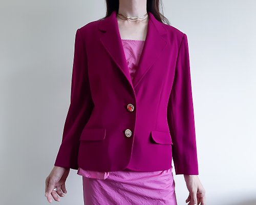ISSARA ART GALLERY GENNY By GIANNI VERSACE 復古紫粉色羊毛西裝外套義大利製造 尺