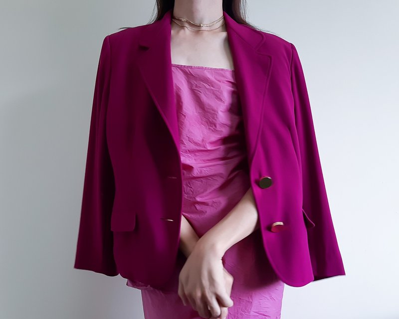 GENNY By GIANNI VERSACE Vintage purple pink wool blazer Made in Italy Sized 46 - เสื้อสูท/เสื้อคลุมยาว - ขนแกะ สีม่วง