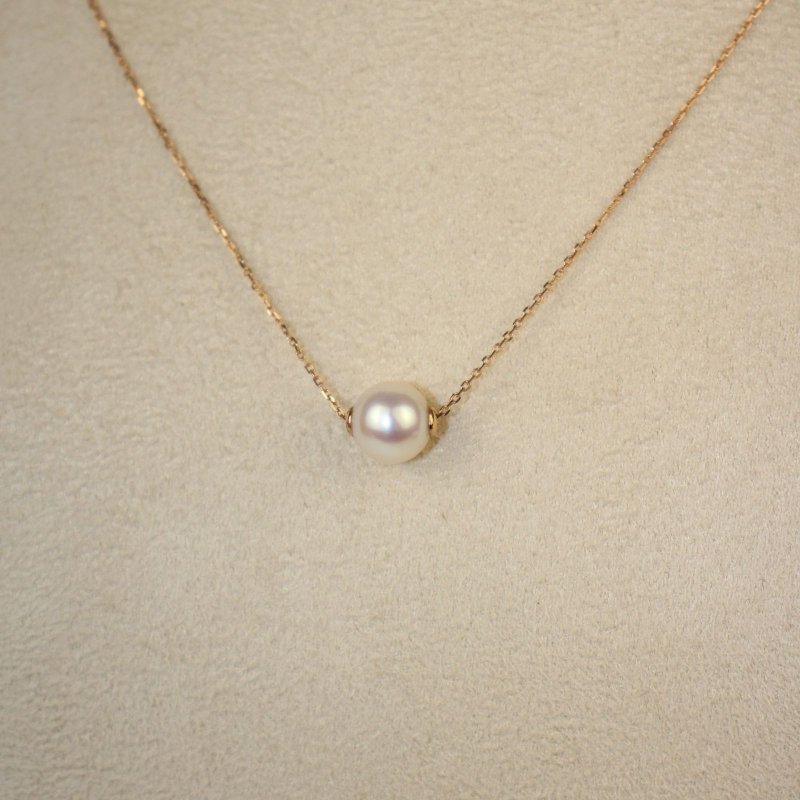 [Akoya Pearl] 18K Japanese Akoya goddess-grade pink-skinned glossy 8.4mm seawater pearl necklace - Necklaces - Pearl Pink