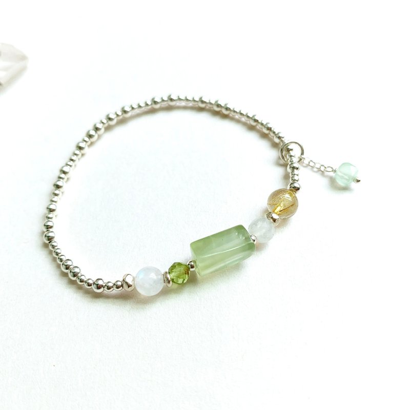 Ops Prehnite Sliver Bead -葡萄石/純銀/月光石/黃髮晶/淺綠色 - 手鍊/手環 - 純銀 綠色