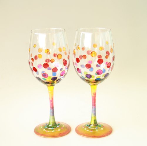 Wine Glasses Rainbow Dots, Hand-painted, set of 2 - Shop NeA Glass Bar  Glasses & Drinkware - Pinkoi