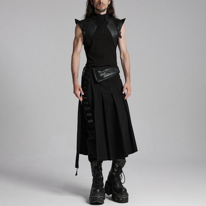 Pagan Dark Priest Print Twill War Skirt - Men's T-Shirts & Tops - Other Materials Black