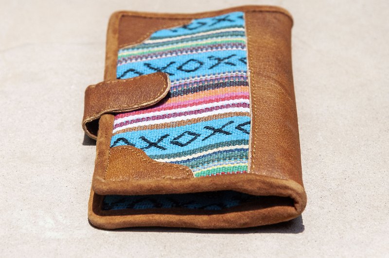 Hand-stitching leather long clip cotton Linen/ long wallet / purse / wallet woven - Mexican style knitted wallet - กระเป๋าสตางค์ - หนังแท้ หลากหลายสี