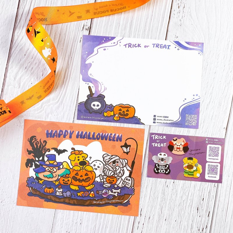 [WUWU Illustration] Original Illustration Postcard Universal Card-Happy Halloween - การ์ด/โปสการ์ด - กระดาษ สีส้ม