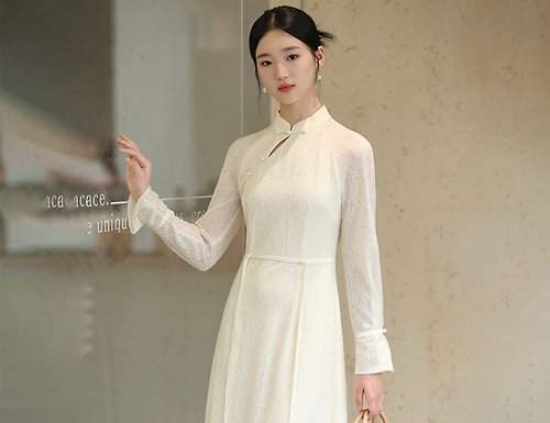 初蟬 新中式 改良旗袍收腰顯瘦優雅中國風洋裝