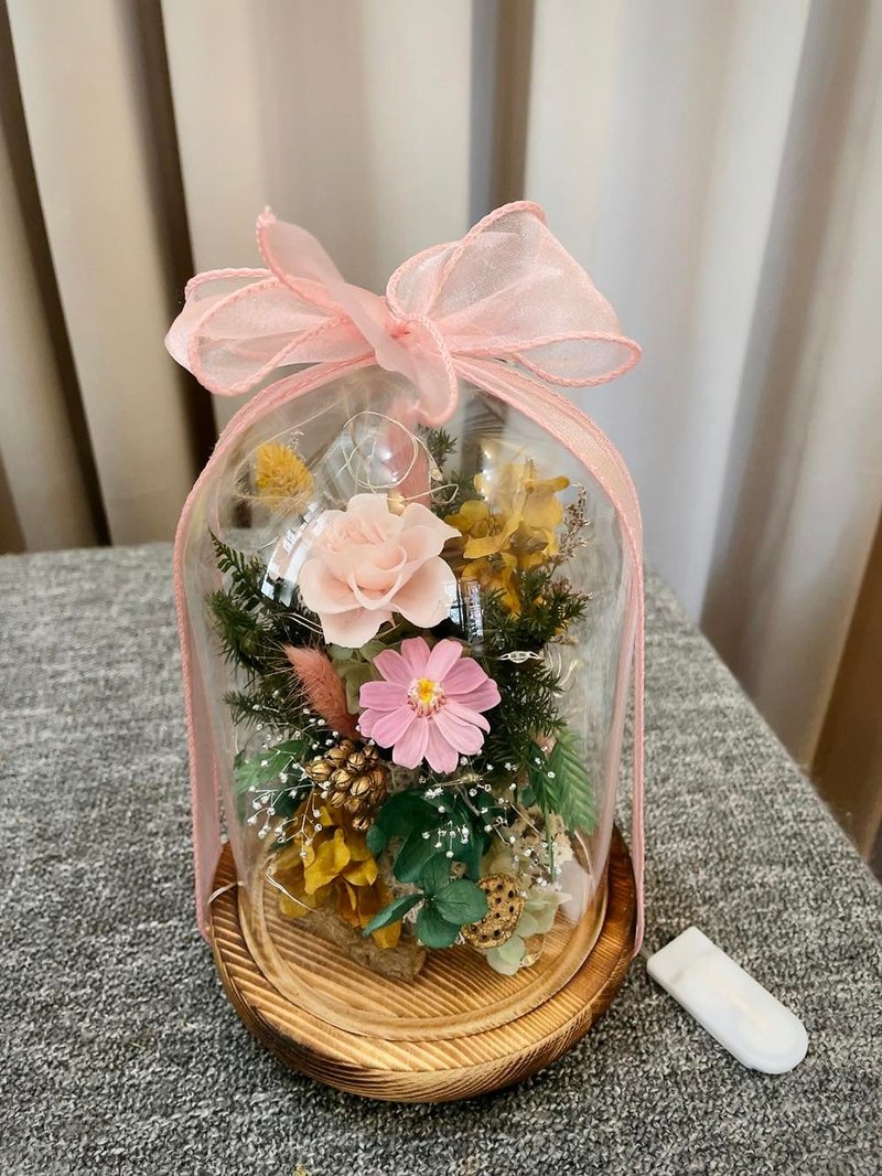 Glass Flower Cover [Little Romance] Glass Cup Birthday Dried Flowers Chinese Valentine's Day Opening Flowers New House Flowers - ช่อดอกไม้แห้ง - พืช/ดอกไม้ สึชมพู