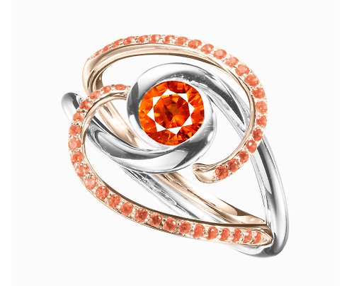 Majade Jewelry Design 橘色藍寶石二合一戒指套裝 極簡14k金雙色戒指 結婚求婚戒指組合