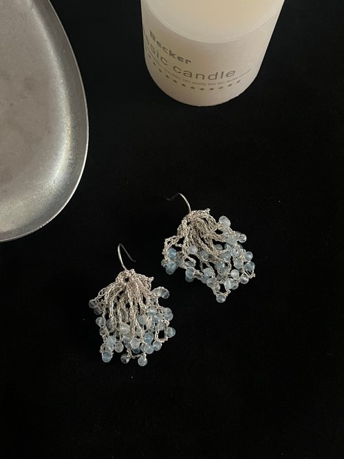 YIXUAN 沂宣 原創天然海藍寶純銀鉤織耳環 清新自然 禮物