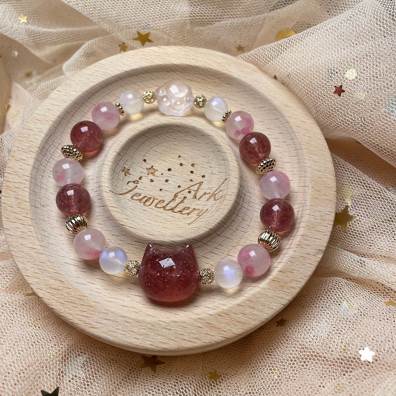 Sakura - Strawberry Quartz Moon Stone Sakura Rain Pink Quartz Cat's Paw - Bracelets - Crystal Multicolor