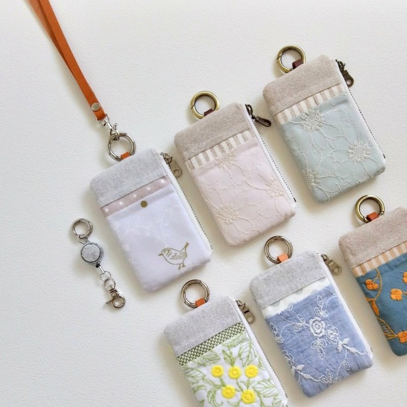 [FCI/ticket zipper small bag] out-of-print bird French Silver onion cloth water jade dots - ID & Badge Holders - Cotton & Hemp Gray