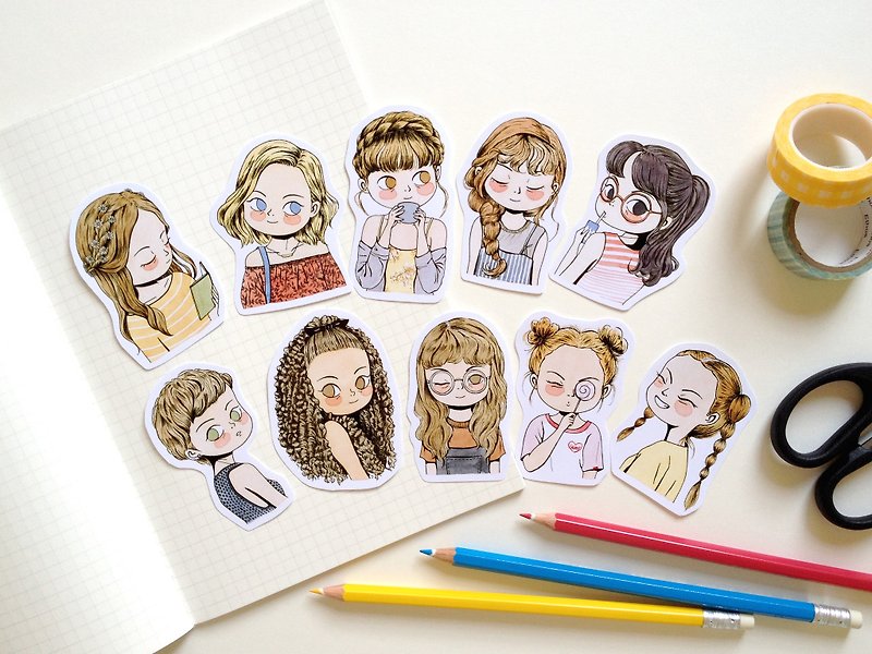 My Hairstyle Girls Sticker Pack - 10 Illustrated Watercolor Stickers