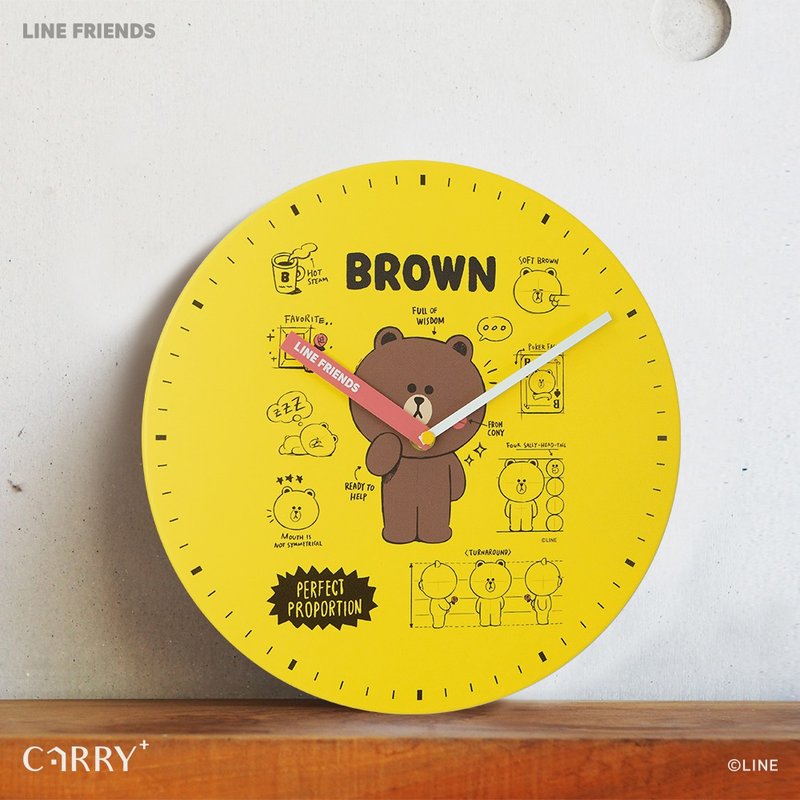 LINE FRIENDS官方授權 我是熊大鐵片金屬靜音時鐘 - 時鐘/鬧鐘 - 其他金屬 黃色