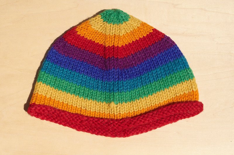 Hand-woven pure wool cap / knitted hat / hand-woven hat / wool cap - rainbow rainbow sky - หมวก - ขนแกะ หลากหลายสี