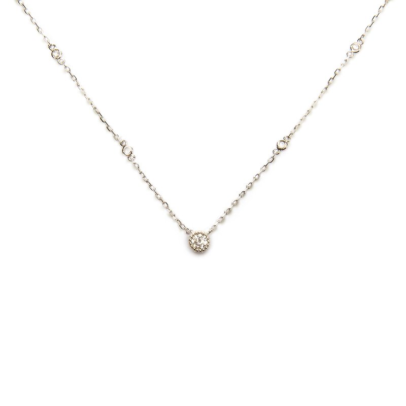 || Willpower Awareness || Single round crystal diamond-encrusted ball-clavicle necklace - สร้อยคอ - โลหะ ขาว