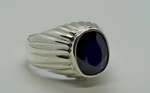 gemsjewelrings Natural Rare Dark Oval Cut Blue Sapphire Mens Ring Sterling Silver 925 Handmade