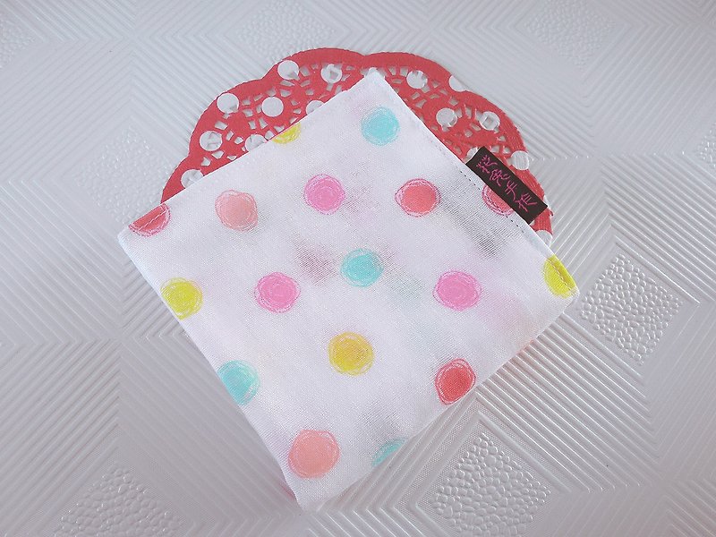 Colorful circle ● Japanese double yarn double-sided handkerchief small square - Hand Soaps & Sanitzers - Cotton & Hemp Multicolor