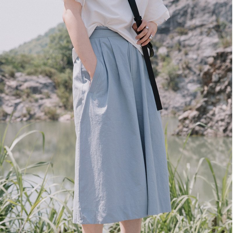 霧面藍七分闊腿褲|褲子|夏款|棉|Sora-292 - 女長褲 - 棉．麻 藍色