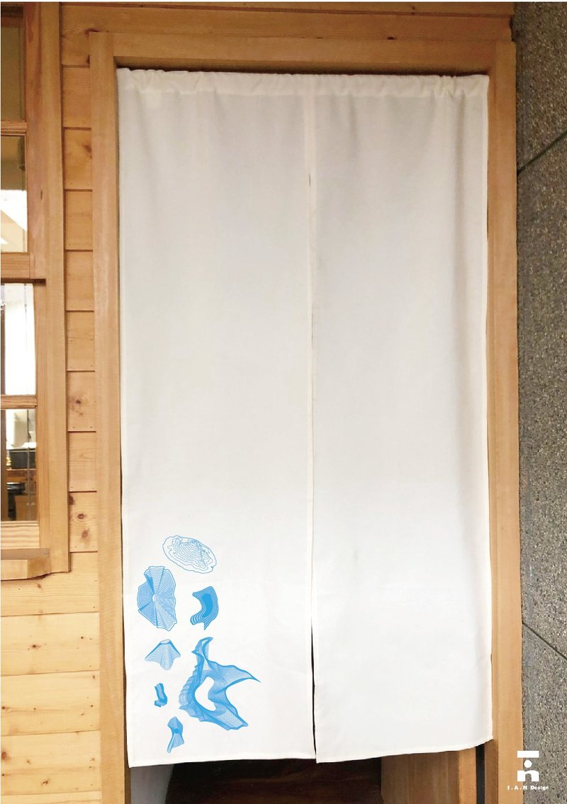 (多色款訂製專區) 流線山脈-有機棉絹印日式中門簾Organic Cotton - 門簾/門牌 - 棉．麻 白色