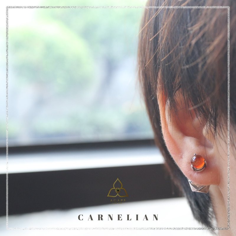 ต่างหูCarnelian - สร้อยคอ - เครื่องเพชรพลอย สีเงิน